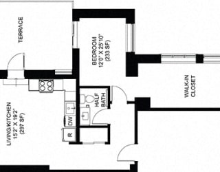 1 Bed 1.5 Bath Floor Plan at Park Heights by the Lake Apartments, Chicago, Illinois