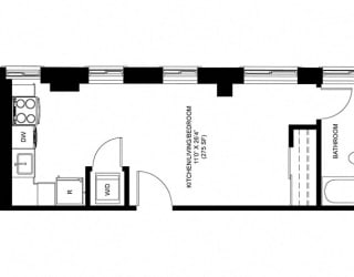 Studio Floor Plan at Park Heights by the Lake Apartments, Chicago, IL, 60649