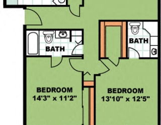 Floor Plan Two Bedroom Two Bathroom (C3)