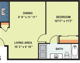 Floor Plan Standard One Bedroom (S6B)