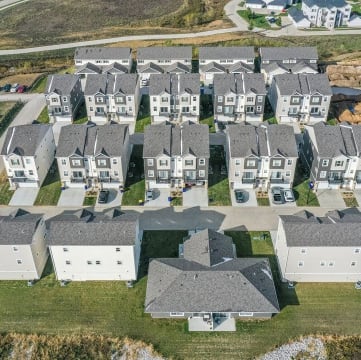 an aerial view of a row of houses