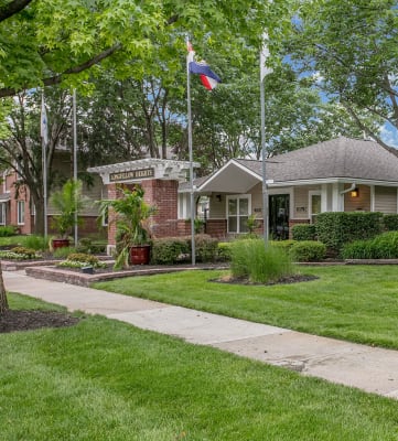Sidewalk view of apartment building-Longfellow Heights Apartments, Kansas City, MO