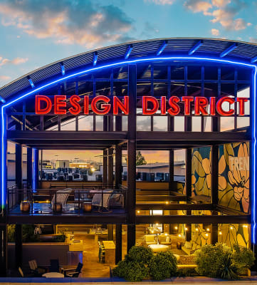 a rendering of the design district at dusk