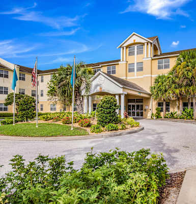 a building with a roundabout in front of it