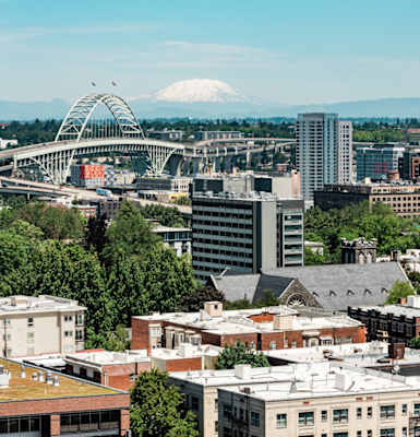 View of downtown from Portland Towers' Rooftop Decj