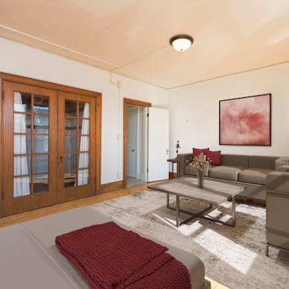 Bismarck, ND Mason | a living room with a couch and a coffee table