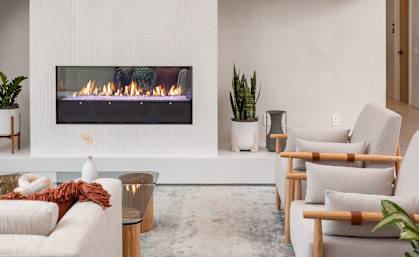 a living room with a fireplace