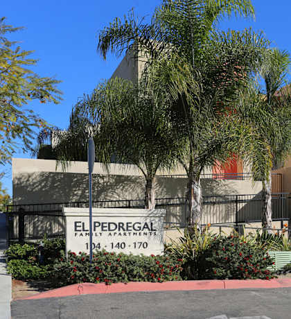 El Pedregal Apartments signage and exterior building