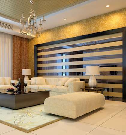 a living room with a couch and a table