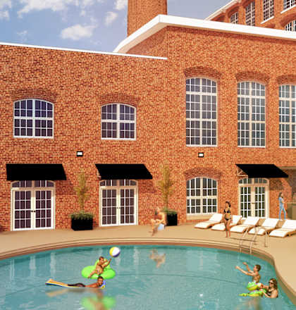 a rendering of a swimming pool at a hotel at American Spinning Mill, Greenville, 29609