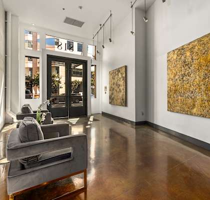 Modern Living Room with Art at South Park Lofts, Los Angeles