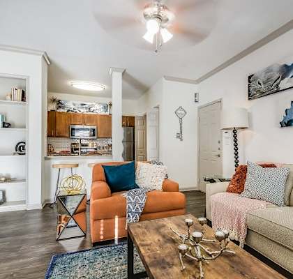 Classic Living Room Design With Kitchen at Teravista, Round Rock, TX