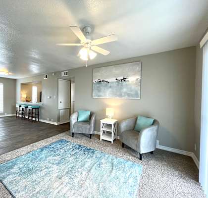 Living room and kitchen  at The Alara, Houston, TX, 77060