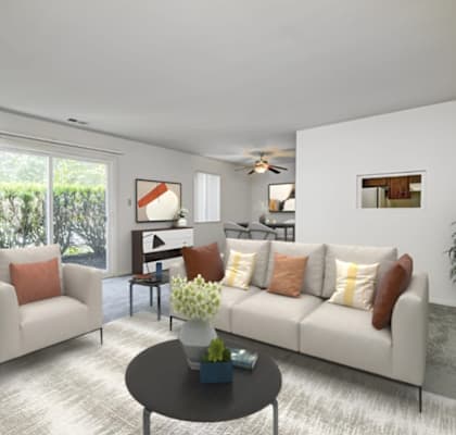 a living room with a couch and a coffee table