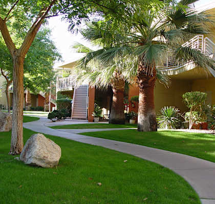 Exterior walkway and apartment building, Vista Sunrise Apartments, Palm Springs, CA