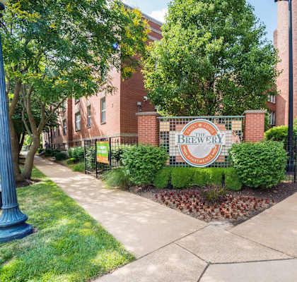 Exterior and front entrance sign-The Brewery Apartments, St. Louis, MO