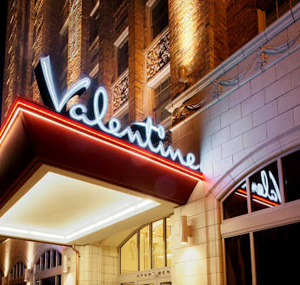 Neon property sign-Valentine Apartments, Kansas City, MO