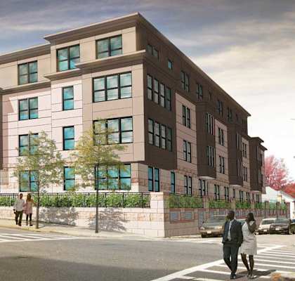 New, modern exterior, 4 story building.
