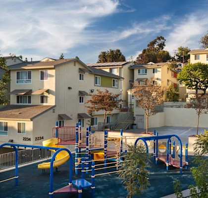 Apartment playground area at Mission Plaza Apartments, Los Angeles, CA