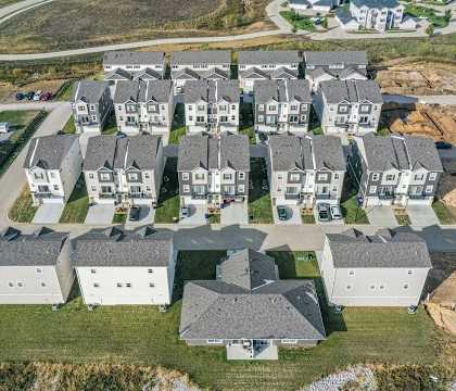 an aerial view of a row of houses
