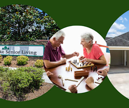 Greenbrooke senior living banner with active seniors and exterior building shot.