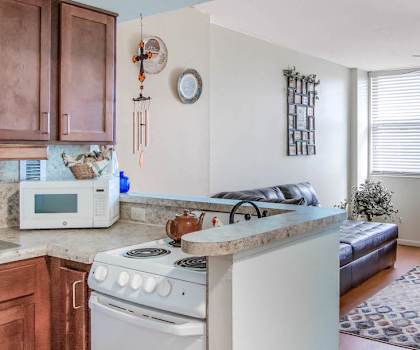 Beautiful open concept kitchen and living room at Mount Carmel Gardens
