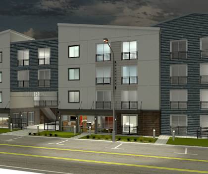 Apartments in Phoenix-Imperial Virtual Apartment Rendering Showcasing Lush Landscape, Private Balconies, and Modern Paint Scheme