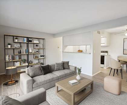 a living room with a couch and a table