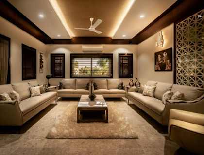 a living room with two couches and a coffee table