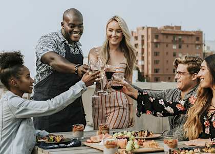 Friends dining in the City
