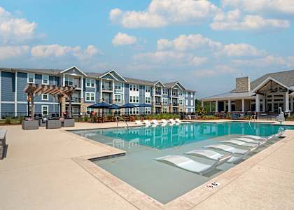 Pool patio and building at The Mason at Fremaux Park, Slidell, LA, 70458