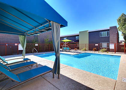 our apartments have a large pool and lounge chairs