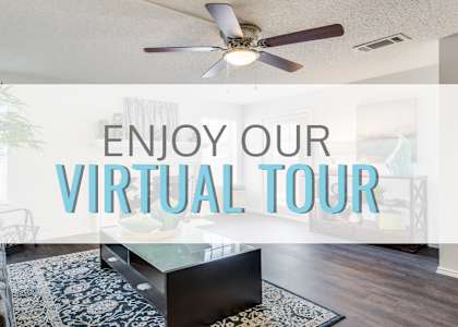 Blue Living Room Virtual Tour at Wildwood Apartments, CLEAR Property Management, Texas
