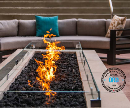 Firepit area with couch at 44 Washington, Kansas City