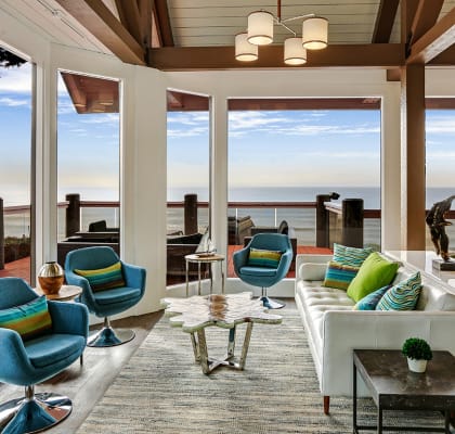 Lobby with ocean views at OceanAire Apartment Homes, Pacifica, California