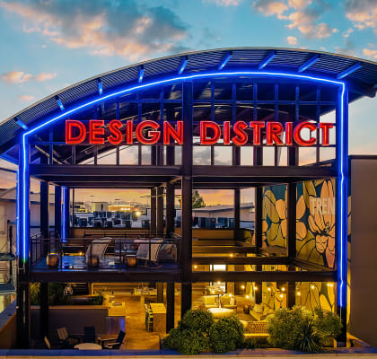 a rendering of the design district at dusk