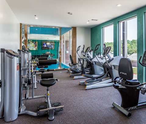 gym with cardio equipment at the preserve at great pond apartments in windsor locks, ct