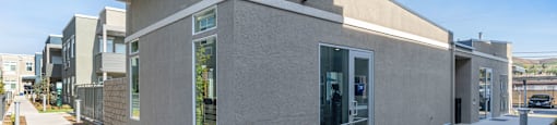 a gray building with a white awning at Loma Villas Apartments, San Bernardino, 92408