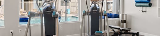 our apartments have a gym with a treadmill and elliptical at Loma Villas Apartments, California