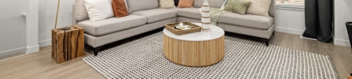 a living room with two couches and a coffee table