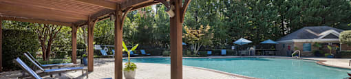 Wooden pavilion near pool at The Lex at Brier Creek, North Carolina, 27560
