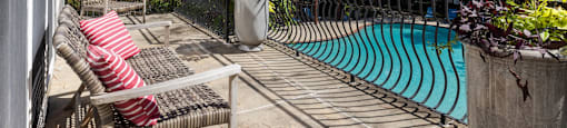 Patio with pool at The Lex at Brier Creek, North Carolina