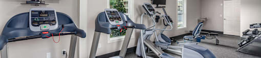 the gym at the whispering winds apartments in pearland, tx  at Castilian Apartments, Orlando, 32839