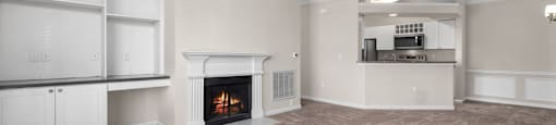 Living room with fireplace at The Lex at Brier Creek, Morrisville