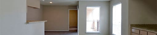 Model home living room with door to balcony