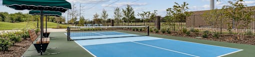 pickleball court with shade awning