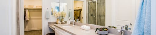 a bathroom with white cabinets and a large mirrorat Townes at Peace Way, Nevada