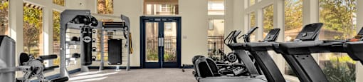 the gym is equipped with treadmills and other fitness equipment