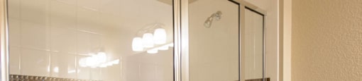 a bathroom with a shower and a toilet