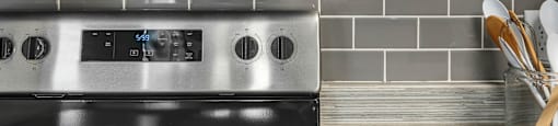 Close up view of the stainless steel appliances at Serafina at South Mountain apartments for rent in Ahwatukee.
